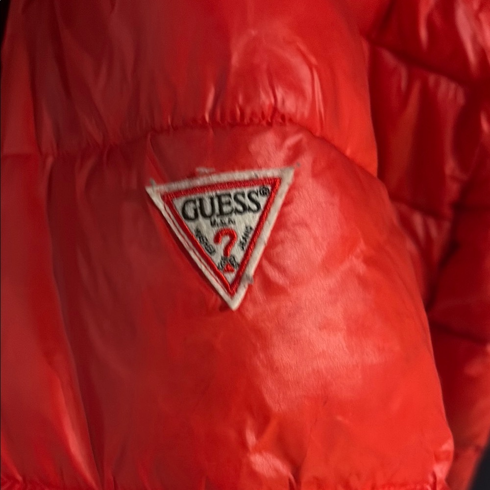 Guess Red Puffer Jacket Vibrant Stylish Design